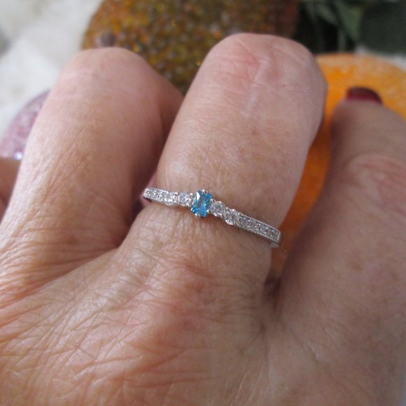 Dainty AQUAMARINE 925 Sterling Silver Ring>March Birthstone, Minimalist, Promise - Picture 6 of 7